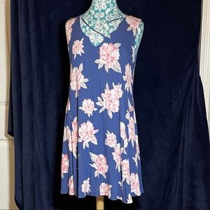 Altar’d State Floral Blue Midi Dress with Roses